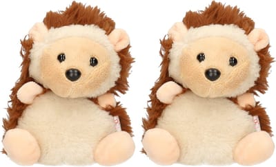 Keel Toys Pluche knuffel egel - Set van 2x stuks - van 14 cm - beige/bruin - Dieren knuffelbeesten - voor kinderen - of decoratie