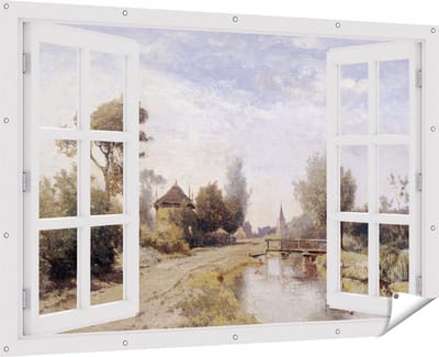 Gards Tuinposter Doorkijk Landschap bij Kortenhoef - Paul Joseph Constantin Gabriël - 180x120 cm - Tuindoek - Tuindecoratie - Wanddecoratie buiten - Tuinschilderij