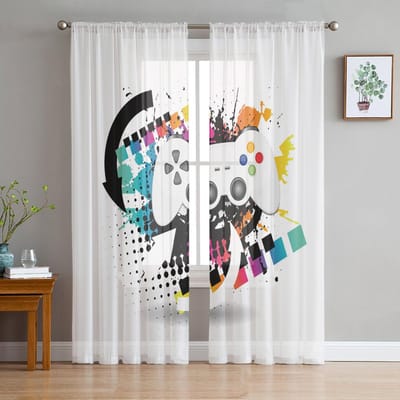 Kleurrijke Game Console Witte Transparante Gordijnen voor Woonkamerdecoratie Raamgordijnen voor Keuken Tule Voile Organza Gordijnen W135 x H115cm x1 white