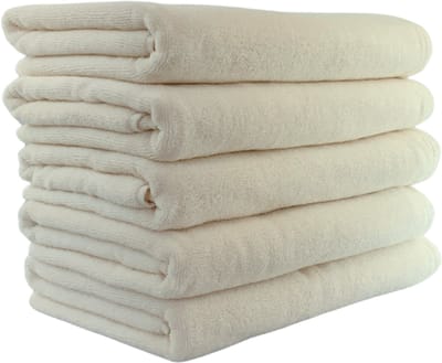 Badhanddoeken, 70x140 cm, 100% Biologisch Katoen, Set van 5 stuks, Hotelkwaliteit, Luxe handdoeken, GOTS & Vegan Gecertificeerd, Bio, Badtextiel, De Linde Home, Ecru