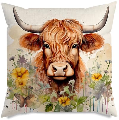Dailygoods- Kussenhoes 45x45 cm - Hooglandkoe Motief - Duurzaam - Woondecoratie - Rustieke Stijl - Kleurvast Design - Kussen