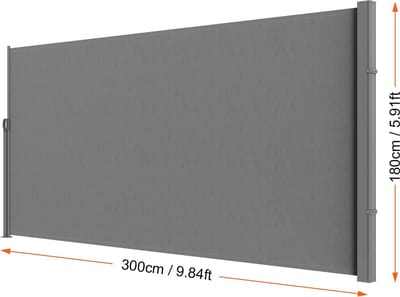 Mygroot - Uittrekbaar windscherm 180 x300 cm - Waterdicht - Zijscherm voor tuin - Uittrekbaar scherm met zijschermen - Uittrekbaar tuinscherm windscherm oprolbaar - Grijs - Uv30.