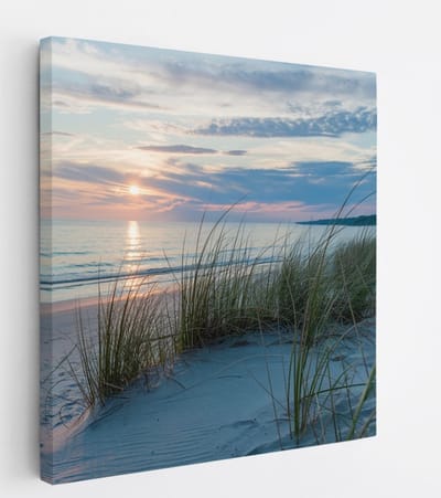 Saammp Canvas Schilderij - Zonsondergang - Strand en Zee - 20x20 - Foto op canvas - Wanddecoratie - muurdecoratie Woonkamer - Slaapkamer decoratie - Canvas Print