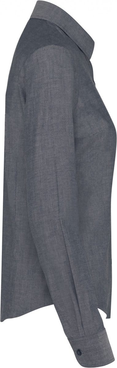 Kariban Dames Oxford blouse lange mouwen K534 - Oxford Silver - 3XL