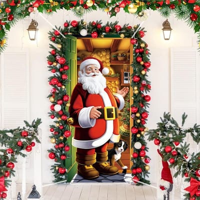 Kerstdeurdecoratie met Santa - Deurhanger voor feestelijke kerstversiering, 90 x 200 cm, ideaal voor de feestdagen en winterdecoratie