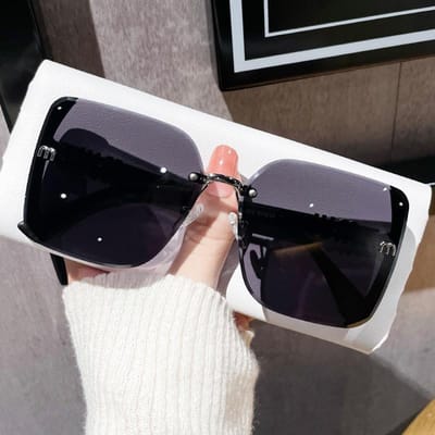 Modieuze Oversized Vierkante Zonnebril Dames 2025 Luxe Merk Zonnebril Vintage Zonnebril Dames Tinten Buitenbril zwart