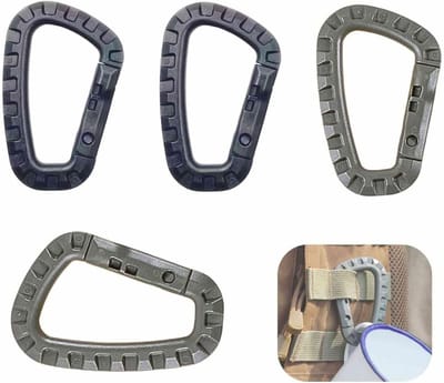 Pack van 4 Plastic Carabiner Haakjes - D-Vorm - 2 Zwart, 2 Olijfgroen - Praktisch en Robuust voor Buitenactiviteiten - Lichtgewicht en Betrouwbaar - Ideaal voor Kamperen, Wandelen en Meer