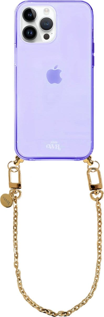 xoxo Wildhearts silicone case met koord - Paars telefoonhoesje met koord - telefoonketting - Dreamy - short - Cord Case - geschikt voor Apple iPhone 12 Pro - Korte gouden ketting