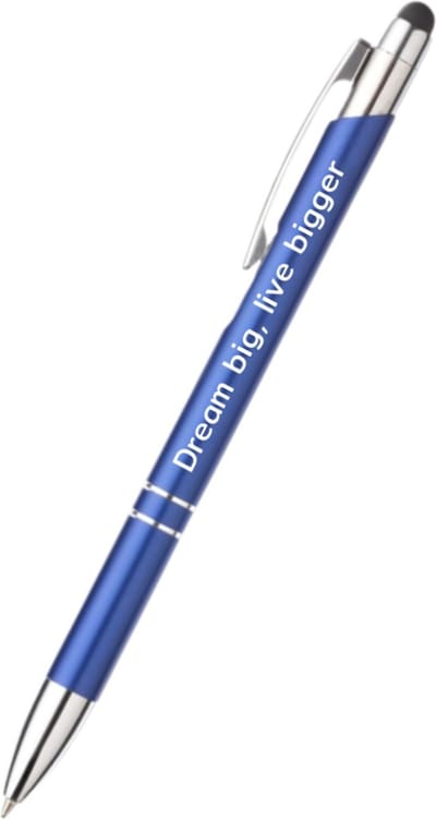 Akyol - dream big, live bigger pen - blauw - gegraveerd - Motivatie pennen - collega - pen met tekst - leuke pennen - grappige pennen - werkpennen - stagiaire cadeau - cadeau - bedankje - afscheidscadeau collega - welkomst cadeau - met soft touch