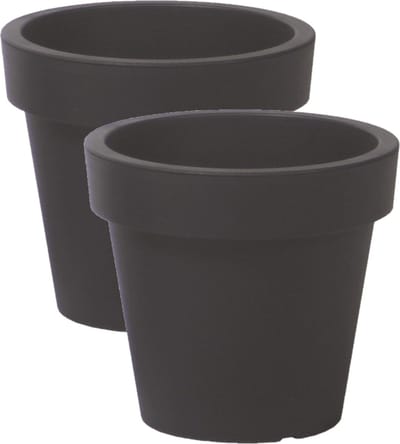 Prosperplast Bloempot Basic - 2x stuks - kunststof - antraciet - D14 x H12 cm - buiten/tuin