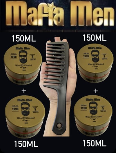 5 Pack- Mafia Men Haarwax 10 Wanted 600ml + Mafia Men Kam - Grove kam