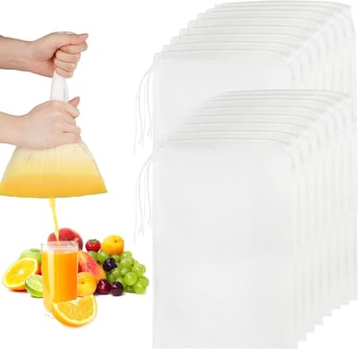 16-delige Fijne Zeefzakken 20 x 30 cm Herbruikbare Filterdoek voor Sap, Koffie en Notenmelk met Trekkoord en Wasbare Fijnzeef voor Groenten