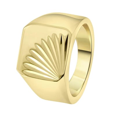 Lucardi Heren Goldplated zegelring met bewerking - Ring - Vaderdag Cadeautje - Staal - Goudkleurig
