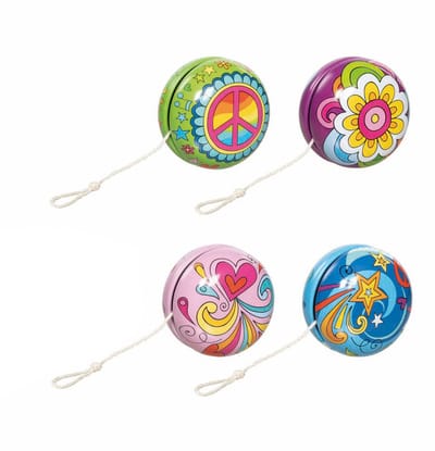 Goki jojo - Flower Power houten speelgoed jojo kleurrijk.