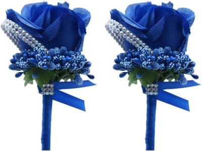 Kunstbloemen Knoopsgaten - Zijden Corsages - Feestelijke Decoratie - Handgemaakt Ontwerp - 7 x 12 cm - Koningsblauw