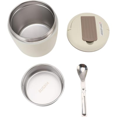 Bocal à nourriture isotherme sous vide Acier inoxydable 304 Boîte à déjeuner thermique Récipient à soupe Maintien au chaud 12 heures 1.5L beige