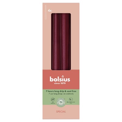 Bolsius - Gotische Kaarsen - Metallic Rood - 245/24 Doos van 4