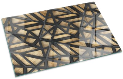 Tulup Kachel Vloerplaat - Geometrie met hout Vloerplaat Openhaard - 100 cm x 70 cm - Bruin Vloerplaat Voor Houtkachel - Rechthoek Kachel Vloerplaat - Vloerplaat Voor Kachel - Plaat Onder Houtkachel - Onderplaat Kachel