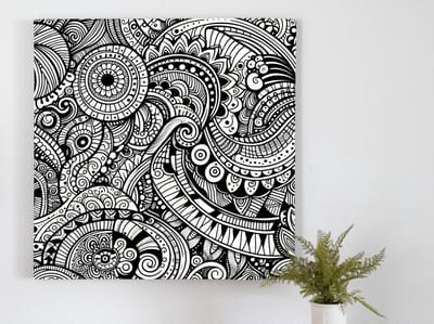 Doodle zwart wit schilderij | Monochrome meesterwerk van speelse en abstracte tekenkunst in zwart-wit | Kunst - 100x100 centimeter op Forex | Foto op Forex