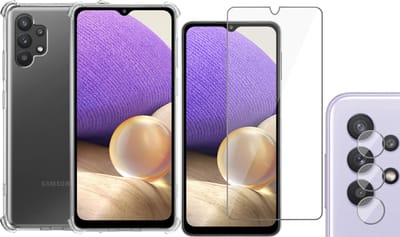 Hoesje geschikt voor Samsung Galaxy A32 5G - Screenprotector Glas & Camera Screen Protector - Transparant Shock Case