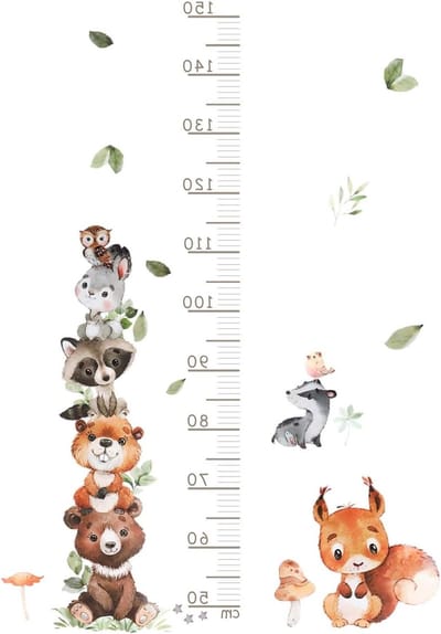 Meten is Weten: Muurstickers voor Kinderen met Dieren en Hoogtemeter voor de Kinderkamer - Schattige Cartoon Bos Decoratie en Groeidiagram voor Kinderen