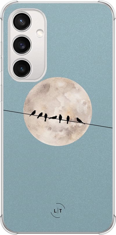 Shockproof hoesje - Geschikt voor Samsung Galaxy S23 FE - Moon birds - Extra sterke case - TPU/polycarbonaat - Print / Illustratie - Blauw, Transparant