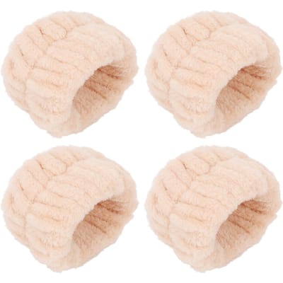 2 Paar Gezichtswas Polsbandjes Waterabsorptie Zacht Flanel Pols Wasband Crèmewit beige