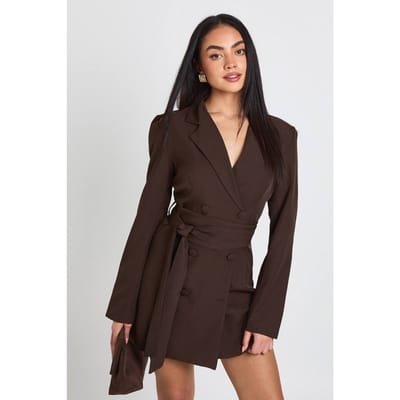 boohoo Dames Obi Strikceintuur Getailleerde Blazer Jurk | Espresso | Maat: 36