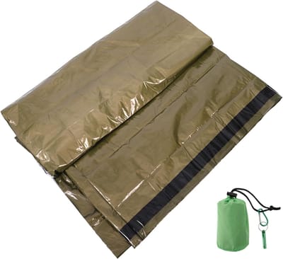 Draagbare Nooddeken - Thermische Slaapzak - Kamperen Overleven - Waterdicht Vochtblokkerend - 37x6x6cm Compact - Groen
