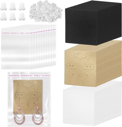 550 Stuks Oorbellen Hangkaarten Assortiment met 150 Vierkante Lege Displaykaarten, 200 Siliconen Oorbellen Achterkanten en 3 Stijlen voor Creatieve Oorbellen Presentatie