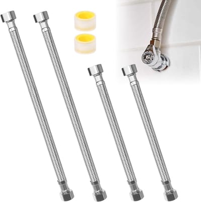 Flexibele Slang 3/8 Inch, 4 Stuks, Versterkte Waterverbinding voor Kraan, Badkamer en Toilet, 30cm/20cm Verlengen