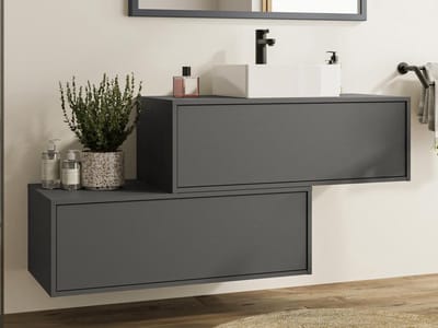 Vente-unique Hangend badkamermeubel, antracietgrijs, met enkele wastafel en twee lades - 94 cm - TEANA II