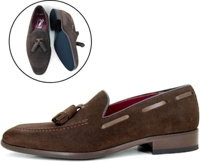 Stravers - Heren Instappers met Kwastjes Maat 47 Bruin Suede Grote Maten Tassel Loafers