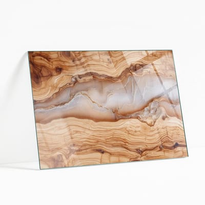 Wallfluent - Natuurlijk Hout Met Hars Veiligheidsglas - 80 x 60 cm - Beige Gehard Glas - Rechthoekig Tafelblad Glas - Glazen Plaat - Glazen Tafelblad voor de Woonkamer