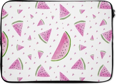 Laptophoes 13 inch - Watermeloen - Patronen - Pastel - Laptop sleeve - Binnenmaat 32x22,5 cm - Zwarte achterkant