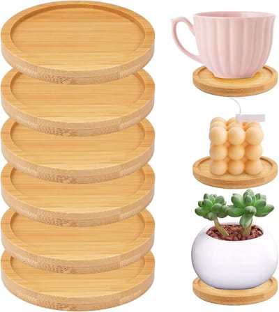 Set van 6 Houten Kaarsenplanken van 9,5 cm - Ronde Coasters voor Pillar Kaarsen, Planten en Decoratie