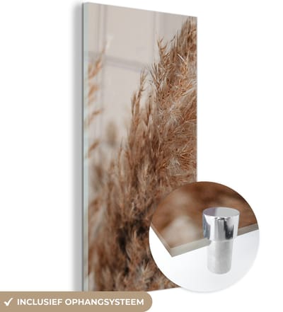 MuchoWow® Glasschilderij 20x40 cm - Schilderij acrylglas - Gras - Planten - Natuur - Pampasgras - Foto op glas - Schilderijen