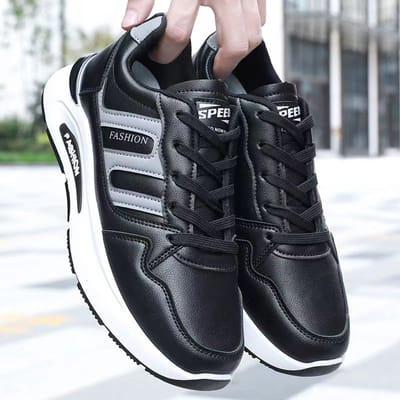 Chaussures de sport pour hommes en cuir d'automne chaussures décontractées pour hommes chaussures de course pour jeunes étudiants diffusion en direct même mode chaussures pour papa 44 black
