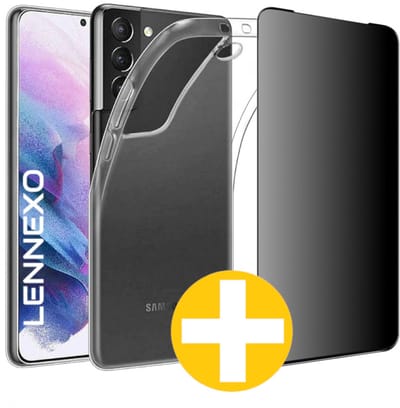 Hoesje en Privacy Screenprotector Combi Geschikt Voor Samsung S21 - Transparant Hoesje + Privacy Glas