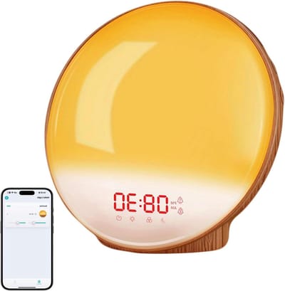 Slimme Wekker - Natuurlijk Wakker Worden - Rustig Ontwaken - App Bediening Zonder Registratie - N.v.t. - Houtnerf