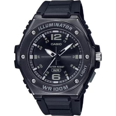 Casio 100 meter waterdichtheid en elegante kwartsuurwerk harsband Japanse en Koreaanse horloge herenhorloge zwart wijzerplaat MWA-100HB-1AV zwart