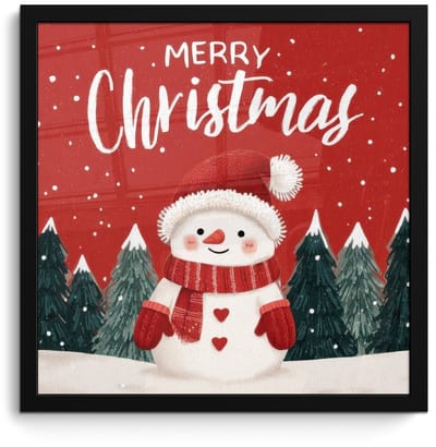 Poster in lijst - Fotolijst 40x40 cm - Posters - Kerstgroet - Sneeuw - Rood - Posterlijst zwart - Decoratie - Wanddecoratie woonkamer - Muurdecoratie slaapkamer - Kerstversiering - Kerstdecoratie voor binnen - Kerstmis