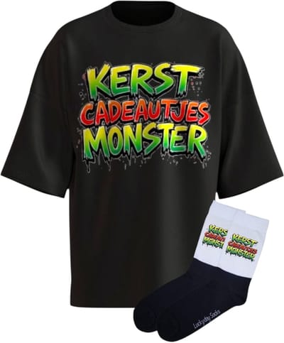 Kerstshirt - Monster Kerstcadeau - Foute kerst trui - Kerst tshirt - Gift set met kerstsokken - Grappige kerstkleding - Kerst shirt voor man en vrouw - Kerst shirt voor dames en heren - LuckyDaySocks - Maat XXL