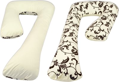 Zijslaapkussen - 235 cm - 100% katoen - crème en crème met blaadjes