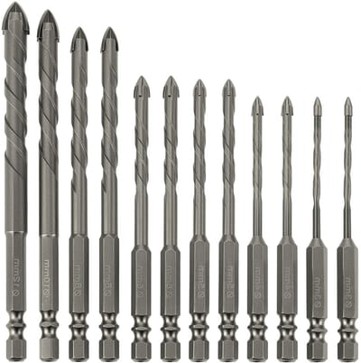 12-delige Tegelboor Set, Diameter 3-12 mm, Hex Shank Boor voor Metaal, Baksteen, Glas, Kunststof en Hout
