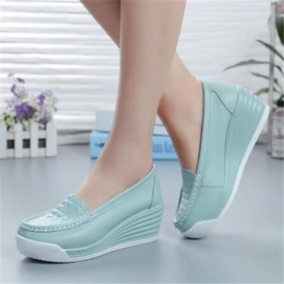 Damesschoenen Nieuwe Dames Echt Leer Sneakers Platform Schoenen Sleehakken Wit Dames Casual Flats Comfortabele Moederschoenen 39 gray