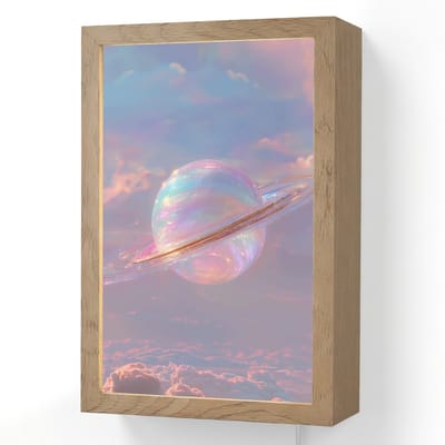 Wandlamp 20x30 cm - Oplaadbaar - Planeet - Lucht - Wolken - Pasteltinten - Wandlampen binnen woonkamer - Slaapkamer lamp met kabel - Decoratieve nachtlamp - Vloerlamp snoer