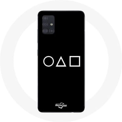 Samsung Galaxy A51 hoesje Squid Game logo symbolen cirkel vierkante driehoek zwarte achtergrond zwart