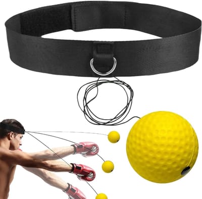Boksreflexbal Hoofdband - Reactiebal Trainingsset - Bokstraining Verbeteren - Hand-Oog Coördinatie - One Size - Geel