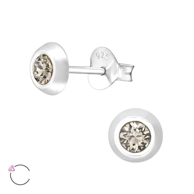 Joy|S - Zilveren ronde oorbellen - 5 mm - grijs La Crystale kristal